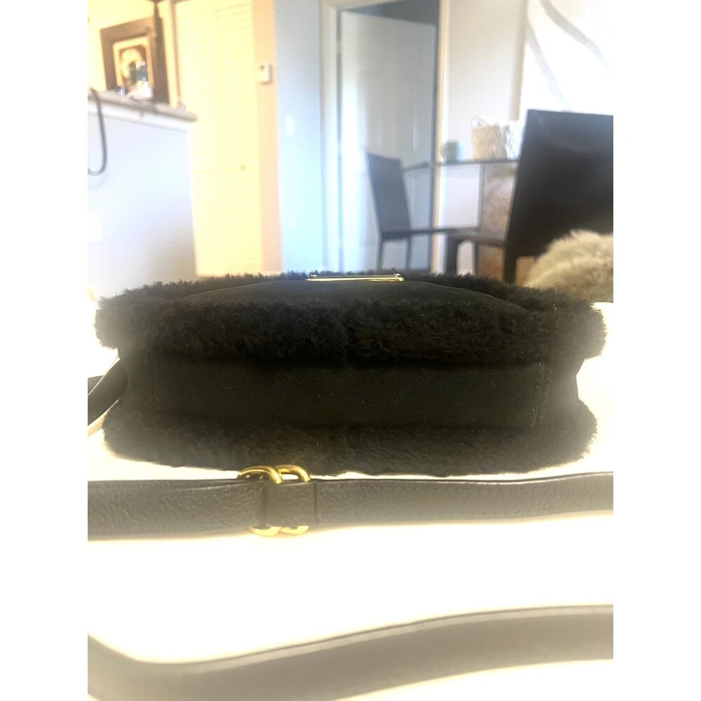 UGG Auth Janey II Black Shearling fur Suede Crossbody Bag Gold Hardware Fluffy - Picture 5 of 11